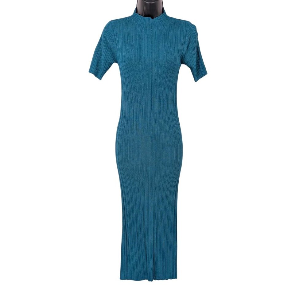 8 by Yoox Ribbed Knit Midi Bodycon Dress Mock Neck Minimalist Stretch Size  XS